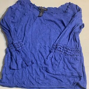 INC International Concepts Royal Blue Smocked Neck Bell Sleeve Tunic